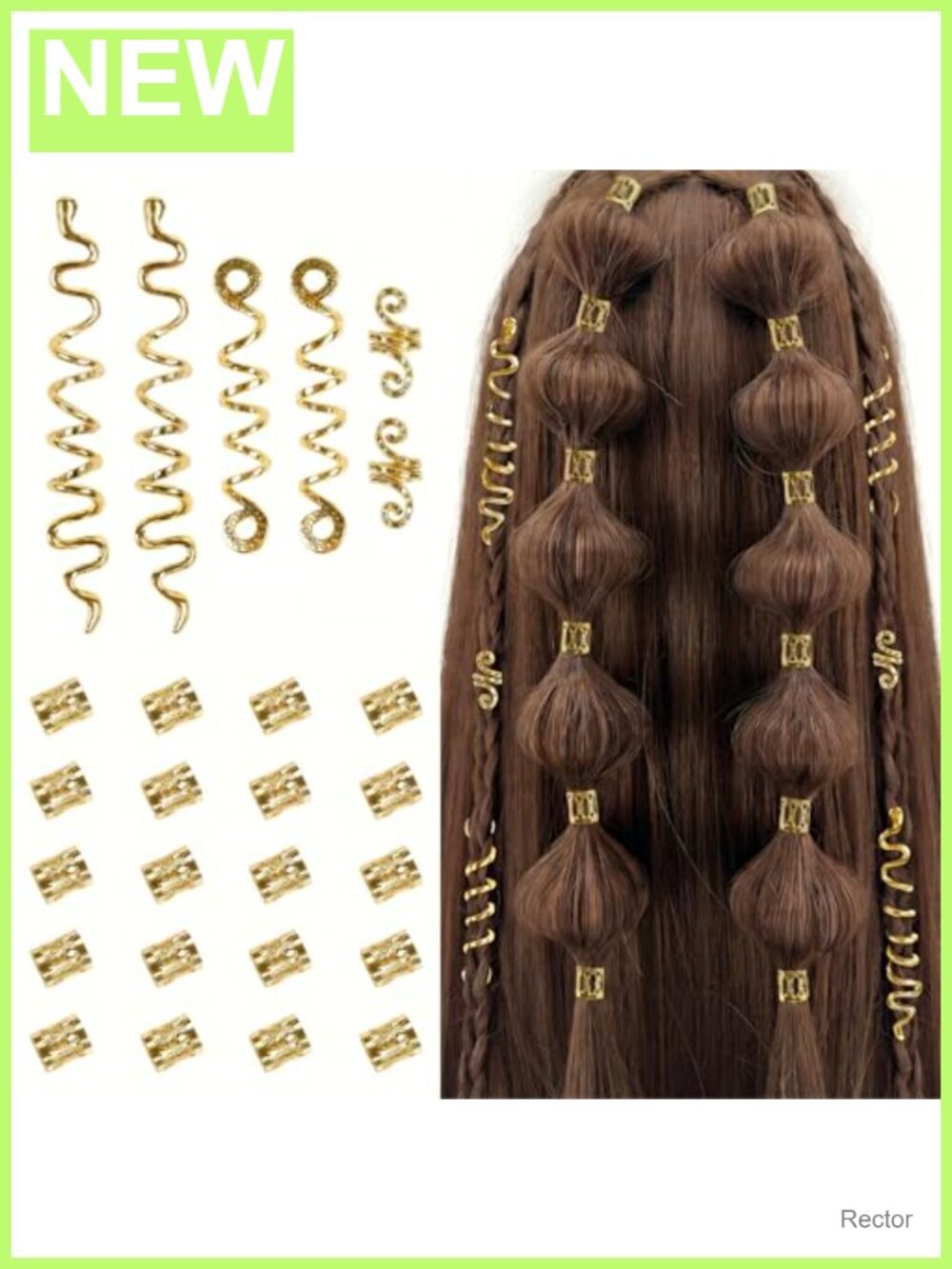 26pc Gold Hair Accessories Set Braid Dreadlock Beads Snake Clips Jewelry